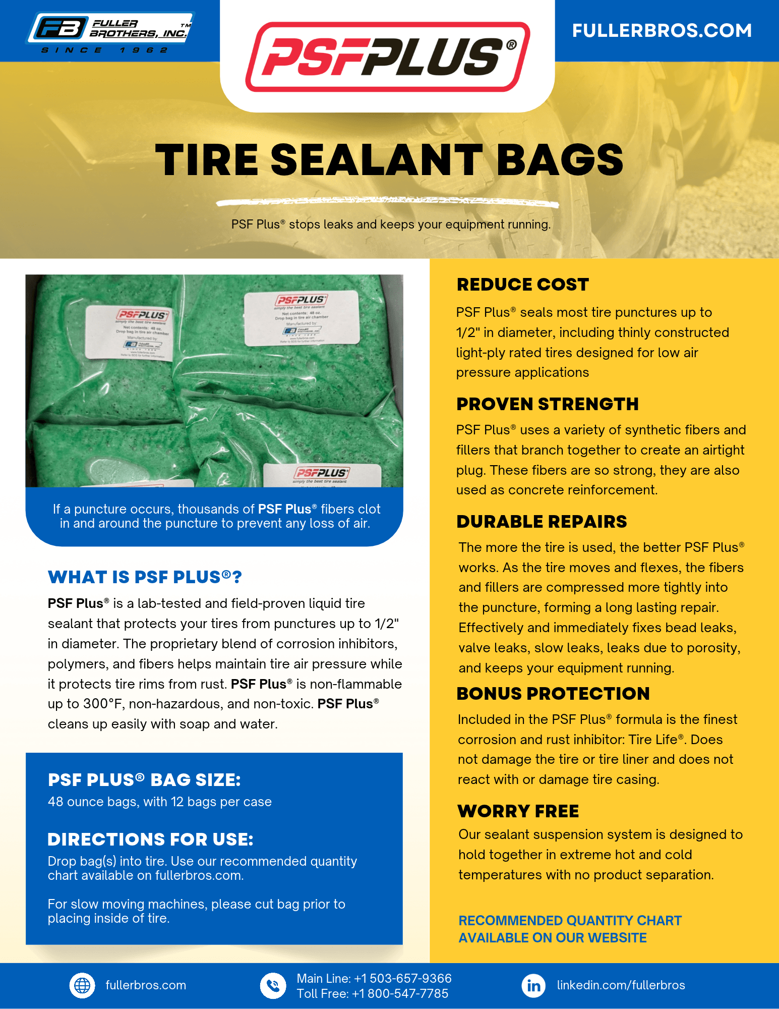 Fuller Brothers PSF Plus Tire Sealant - Spanish
